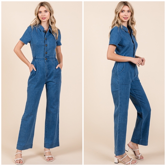 Gorgeous Boho Denim Short Sleeves Jumpsuit - Picture 4 of 11